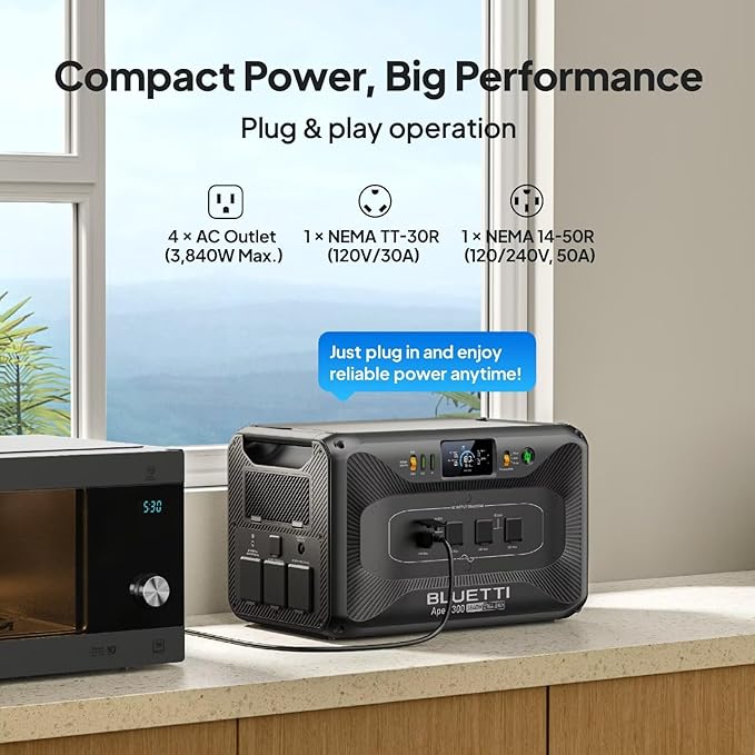 BLUETTI Apex 300 Solar Generator (2025 New) with 4 200W Solar Panels, 2764.8Wh LFP Battery Backup with 6 3840W AC Outlets (7680W Surge), 120V/240V Dual Voltage, Ideal for Camping and Off-Grid Living