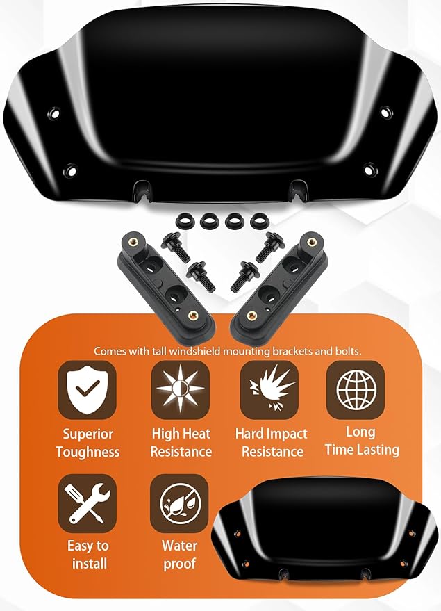 8" Wave Windshield Windscreen Wind Splitter Compatible with Harley Davidson Touring CVO Street Glide FLHXSE 2023-up,Street Glide FLHX 2024-up & FLXHU 2025-up (Black)