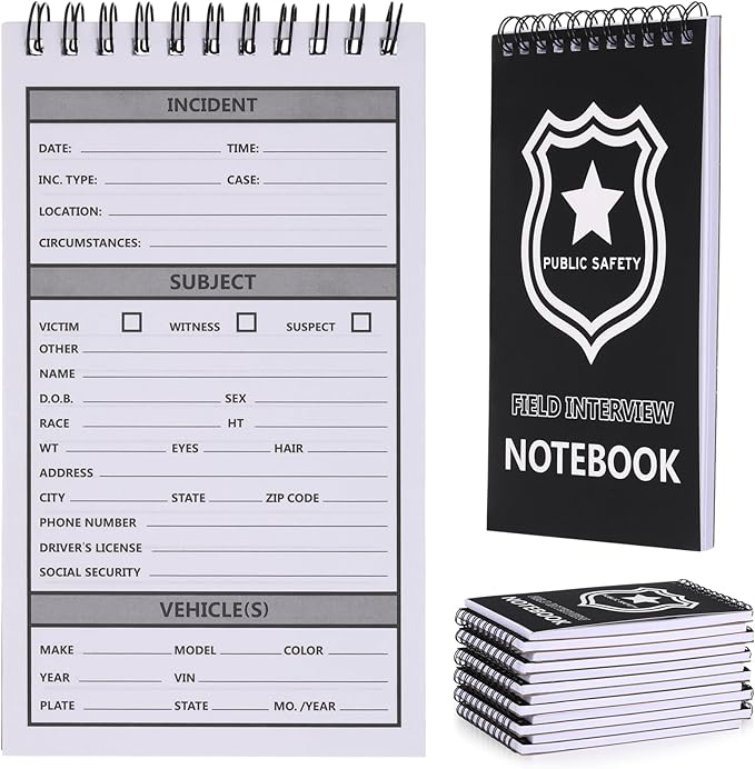 Teling 12 Pcs Public Safety Police Field Interview Notebook Report Notepad for Law Enforcement Officer Gifts Ticket Book Notebook Cop Interview Equipment Accessories, 70 Sheets/ 140 Pages(4x7 Inch)