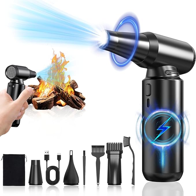 Compressed Air Duster with LED Flashlight, 300,000RPM Brushless Motor Electric Air Duster, 3-Gear Adjustable Mini Blower, Cordless Jet Fan for Keyboard, PC, Car and Home Cleaning1
