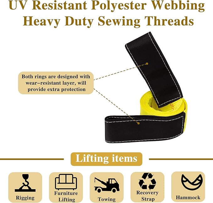 2 Pcs 2 inch by 6 feet Lifting Sling Straps, 10,000lbs Max Vertical Break Strength Capacity, Nylon Tree Saver Recovery Strap Web Sling Winch Strap