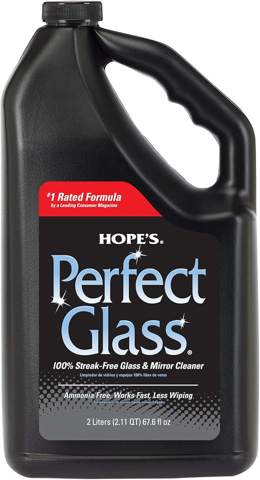 HOPE'S Perfect Glass Cleaner Spray Refill, Streak-Free, Ammonia-Free Window, Mirror, Screen, Tinted Glass, and Shower Door Cleaner, Indoor and Outdoor Glass Surfaces, 67.6 Ounce, Pack of 1