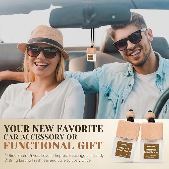 Car Air Freshener Hanging 2 Pack – Pistachio & Salted Caramel Car Essential Oil Diffuser Scent, Fall Car Air Freshener for Women and Men, Lasting up to 45 Days.0.27 FL OZ/8ML