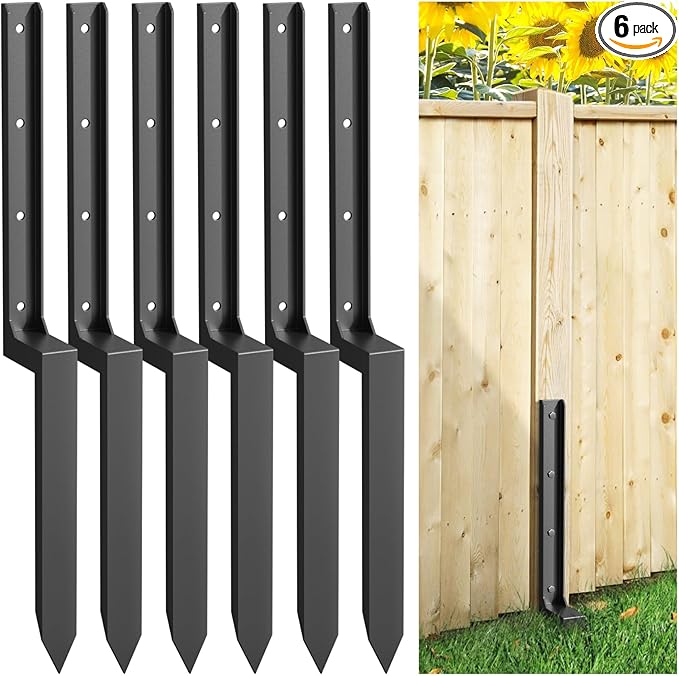 6PCS Fence Post Repair Kit, Heavy Duty Fence Post Repair Stakes, Anchor Ground Spike for Fix Broken Wooden Support