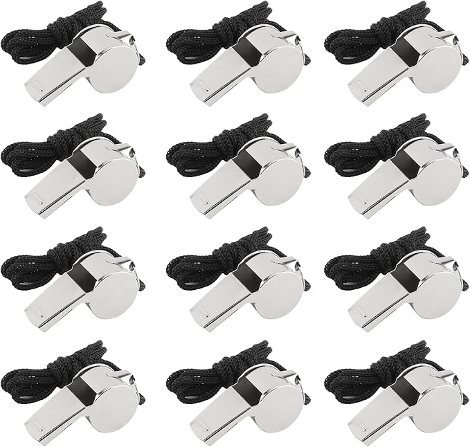Whistle, 12 PCS Whistle for Coaches Stainless Steel Whistles with Lanyard Referee Whistle Emergency Coach Whistles Teacher Whistle Loud Crisp Sound Whistle for Adults Teachers Sports Pet Training