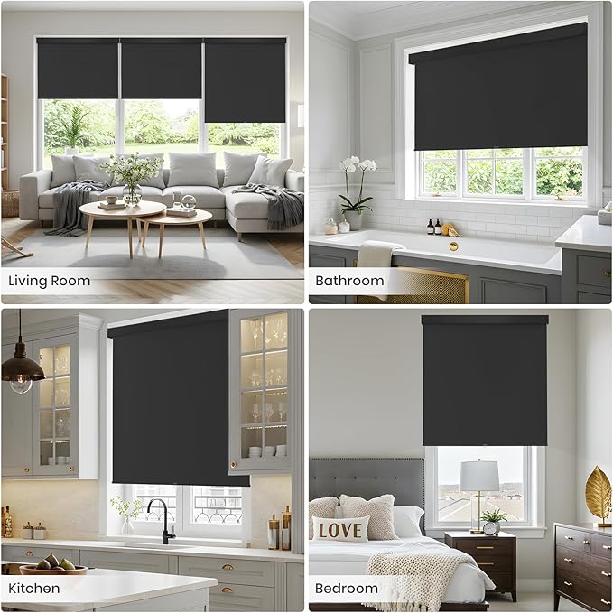 100% Blackout Roller Shades Cordless Blinds for Indoor Windows,Free-Stop Window Shades Pull Down,Thermal Insulated Fabric UV Protection,Blackout Window Guard Blinds for Home,Office,Black,33" W x 72" H