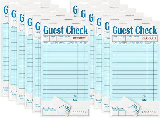 12 Pack Blue Guest Checks Books for Servers Server Note Pads, Waiter Checkbook, Waitress Notepad for Restaurants, Paper Checks 50 Sheets/Pack, 300 Total Tickets