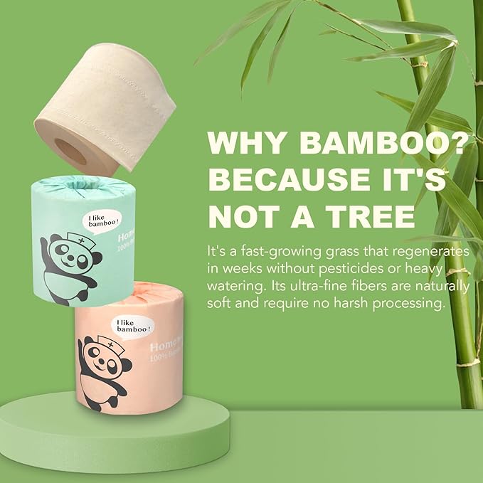 Home Nurse - Bamboo Toilet Paper, 4-ply 48 Rolls | Strong & Soft, Organic Natural Plant Based, Unbleached & Non Toxic, Tree Free Eco Friendly, Chemical Free, No Dust