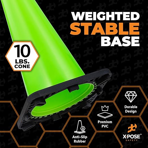 Xpose Safety 36” Lime Green Traffic Cone - 252 Pack - Premium PVC Safety Cone for Parking, Caution, Construction, Road Crews, Emergency Vehicle - MUTCD Compliant - DOT Approved