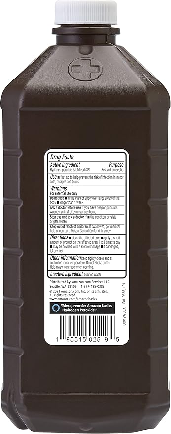 Amazon Basics Hydrogen Peroxide Topical Solution USP, First Aid Antiseptic for Cuts, Scrapes and Wound Disinfection, Pack of 1, 32 fl oz