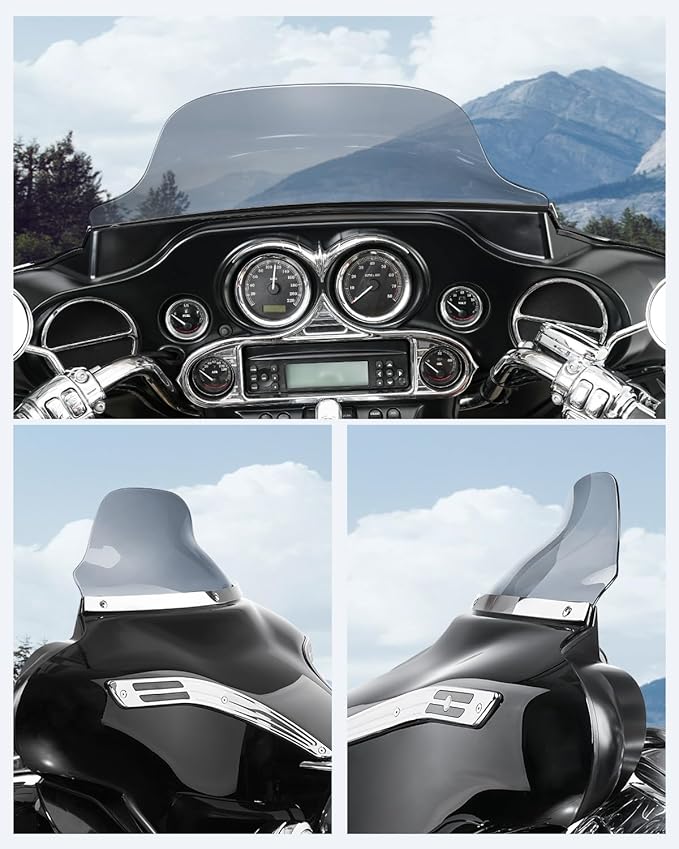 Benlari 8" Smoke Wave Windshield Windscreen Fit for 1996-2013 Harley Davidson Touring Street Glide Electra Glide Tri Glide FLHT FLHX FLHTK FLHTC FLHTCU