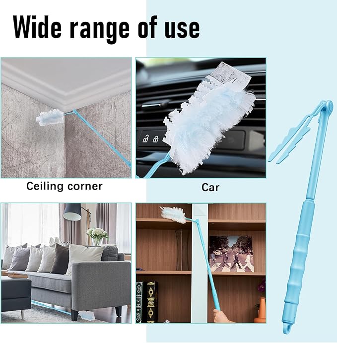 4 Pcs 3 ft Replacement Handles Compatible with Swiffer Duster Refill Adjustable Length Handles Duster Refill Extended Handle Removal Duty (Sky Blue)