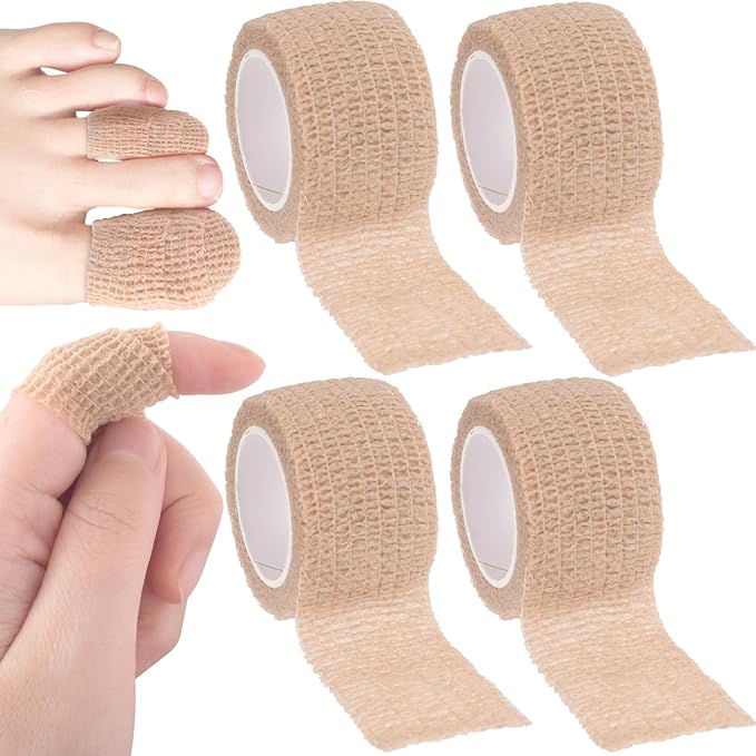 4 Rolls Self Adhesive Bandage Wraps, Elastic Cohesive Bandage Wrap, 0.98''x 2.18 Yards Breathable Protector Tape for Fingers Toes Ankles Wrists Knees- Skin Color
