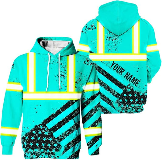 Color US Flag High Visibility Hoodie for Men Women Reflective Tapes Safety Workwear for Worker Runner Patriotic