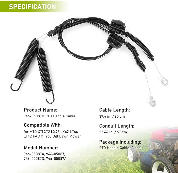2PCS PTO Handle Cable Enduro 946-05087D Lawn Mower Throttle Cable Compatible with MTD Cub Cadet XT1 XT2 LX46 LX42 LT46 LT42 FAB Control Handle Rep Replacement for MTD,for CYT4220,for Craftsman Tractor