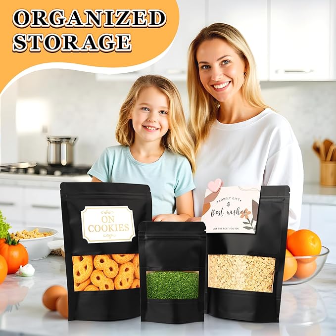 Mylar Bags for Food Storage, 100 Pack Smell Proof Bag with Window, Resealable Bags for Small Business, Candy Bags, Dog Treat Bag, Bakery Packaging, Stand Up Pouch (3.5"x5.5")