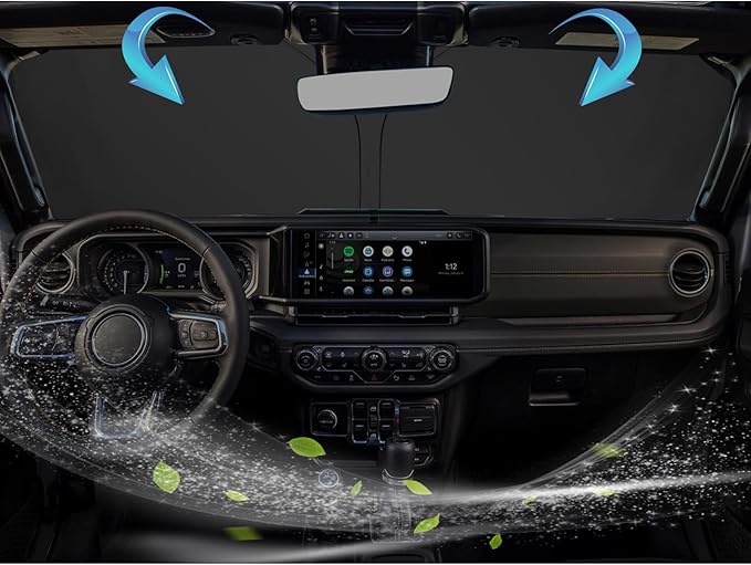 SKTU 2024 2025 2026 Wrangler Front Windshield Sunshade for 2018-2026 Jeep Wrangler 2020-2026 Jeep Gladiator Windshield Sunshade Foldable for Blocks UV Rays and Blocks Heat and Sun Keeps Vehicle Cool