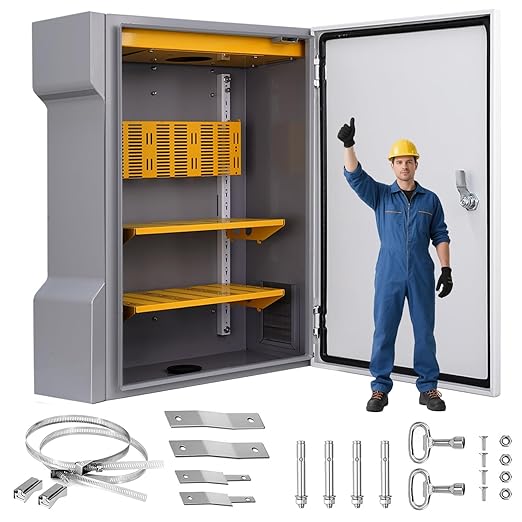 Waterproof Electrical Enclosure 23.6"x17.7"x7.9", Outdoor Electrical Box Weatherproof, Vented Electrical Junction Box with Reinforced Lock (Grey Iron)