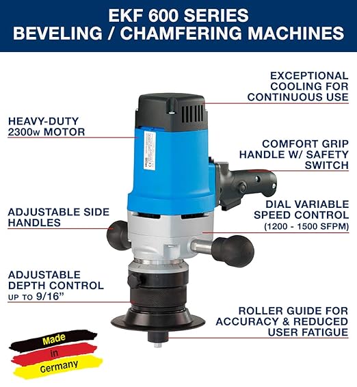 C.S. Unitec EKF 630 Portable Heavy-Duty Power Chamfering Tool/Beveling Machine for 30 Degree Weld Seams and Chamfer Up to 9/16"" Bevel Width, 2300 Watts (19.1 Amp) - Made in Germany"
