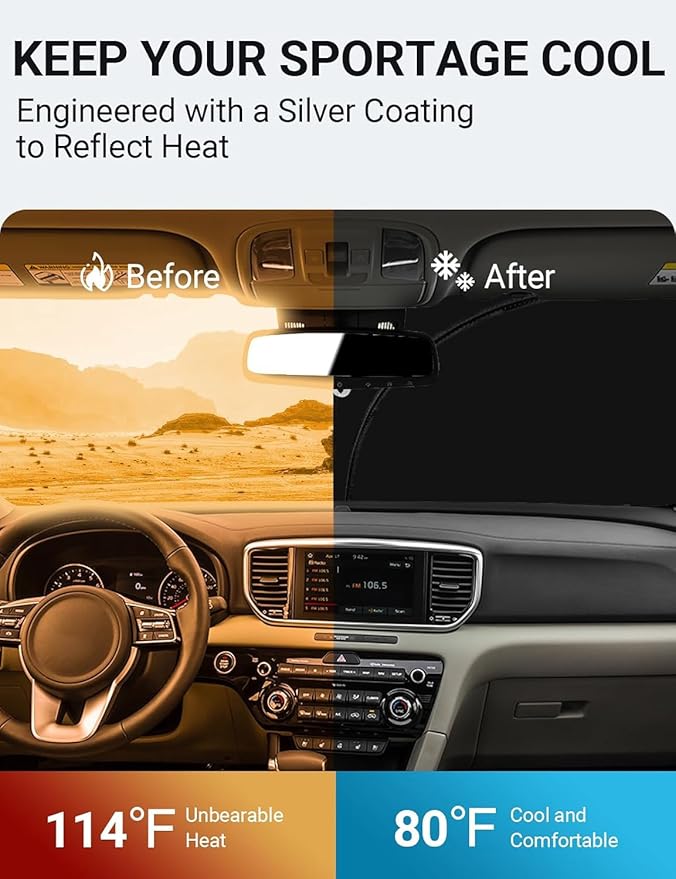 Proadsy 2025 Upgrade Windshield Sun Shade Custom Fit Kia Sportage 2017-2022 4-Layer Foldable Front Sunshade Protector Sun Visor Blocks UV Rays Keep Car Cooler