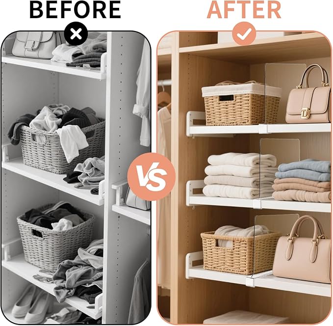 10 Pack Clear Shelf Dividers for Closets, Acrylic Dividers for Shelves, Closet Shelf Divider for Organization,Organizers & Separators for Shelf Storage, Home Closets, Cabinets