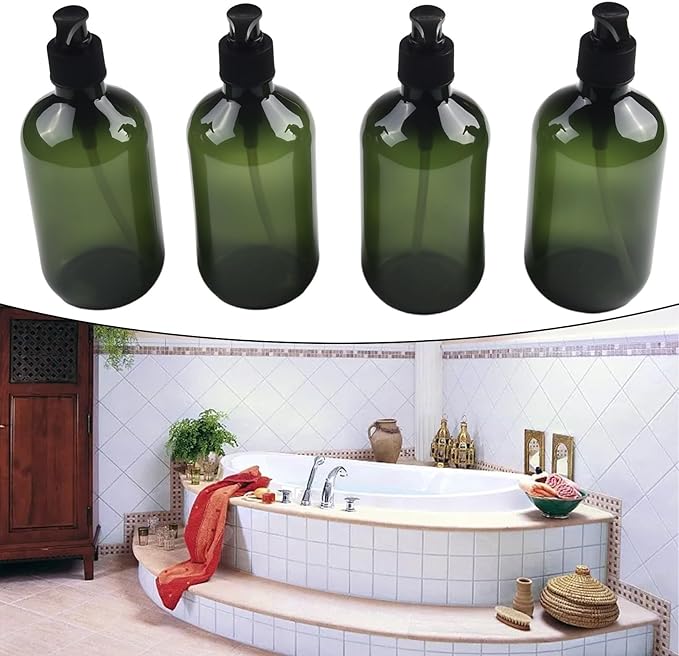 Pump Bottle Dispenser 4 Pack 16Oz/500ml Empty Plastic Shower Refillable Dispenser Soap Shampoo Pump Dispenser Containers with Pump Multipurpose for Cosmetic Kitchen Bathroom