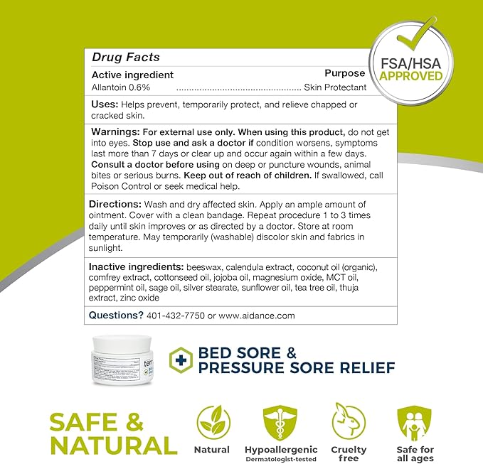 terrasil Bed Sores Treatment Cream & Pressure Sores Cream – Natural Ingredients for Healing of Bedsores, Ulcers & Wounds, 3X Power for Fast Soothing Relief (1.5 oz jar)
