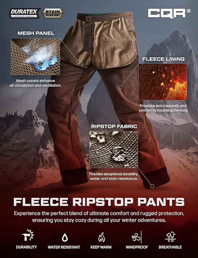 CQR Men's Winter Tactical Cargo Pants, Thermal Fleece Lined Outdoor Snow Ski Hiking Work