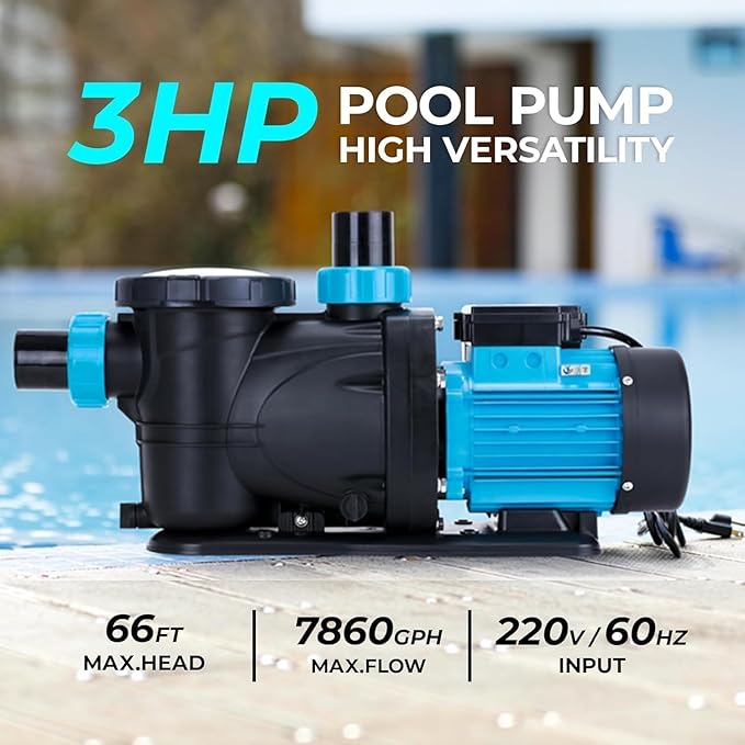 In/Above Ground Pool Pump, High Flow Powerful Self Priming Pool Pump, 3HP 7860 GPH 220V