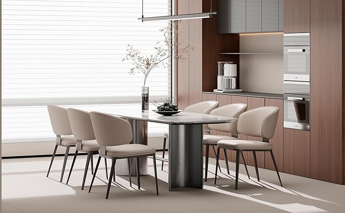 Dining Chairs Set of 2 Modern High Backrest Comfortable, Fashion Upholstered Kitchen Room Chair Armless Dinner Room Chair with Metal Legs for Living Room （Light Grey of 2）