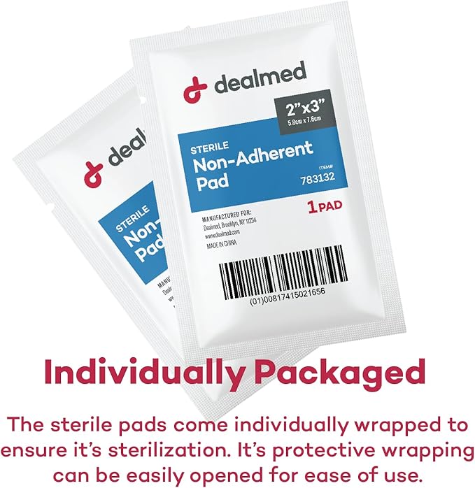 Dealmed Sterile Non-Adherent 3" x 4" Gauze Pads – 100 Count (12 Pack) Non-Adhesive Wound Dressing, Highly Absorbent, Non-Stick, Individually Wrapped for Extra Protection (Case of 1200)