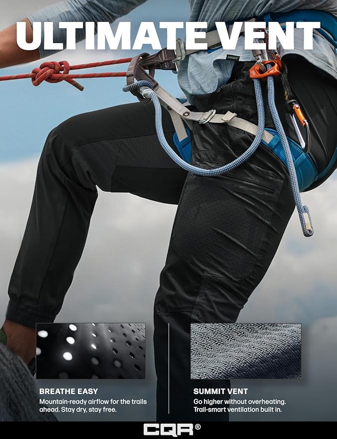 CQR Men's Lightweight Vent Hiking Pants, Water-Resistant & Breathable Sports Outdoor Athletic Pants with Elastic Waist