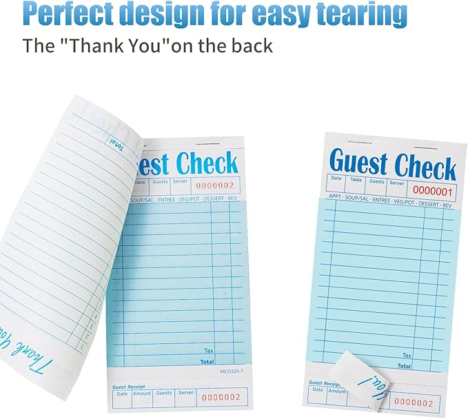 24 Pack Blue Guest Checks Books for Servers Server Note Pads, Waiter Checkbook, Waitress Notepad for Restaurants, Paper Checks 50 Sheets/Pack, 300 Total Tickets