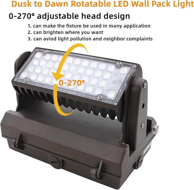 Rotatable LED Wall Pack Light with Dusk to Dawn Photocell, 80W 11200LM 400-600W HPS/HID Equiv., 5000K Daylight ETL Commercial Outdoor Security Lighting for Warehouse, Entrance, Parking, Garage