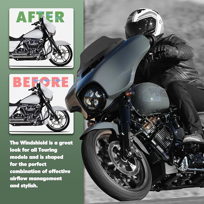 8" Windshield Windscreen for 1996-2013 Harley Davidson Touring Street Glide Electra Glide/Ultra Limited/Tri Glide FLHT FLHX FLHXS FLHTK, Smoke