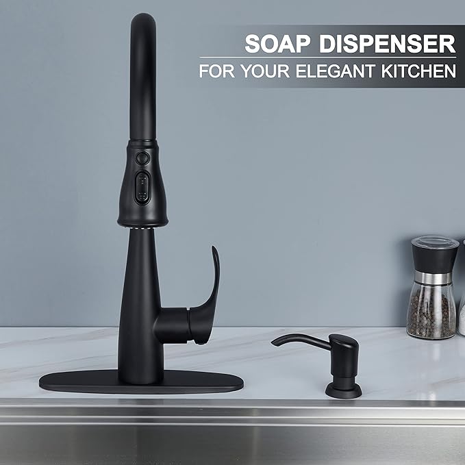 GAGALIFE Built in Counter Soap Dispenser for Kitchen Sink and Extension Tube Kit, Anti-Leakage Upgrade with 40" Tube No More Top Refill (Matte Black)