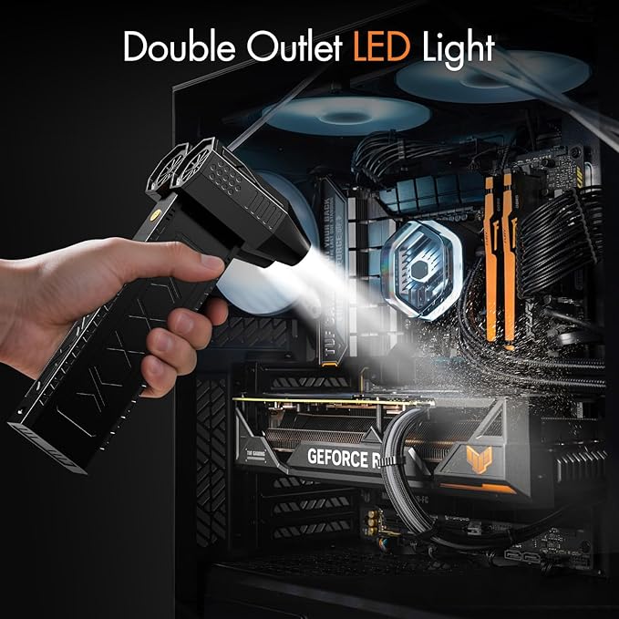 Electric Air Duster,180000RPM Dual Air Outlet Compressed Air Duster Turbo Fan(10000mAh),Multipurpose Jet Fan,High-Speed Air Blower with 4 Gear,Electric Air Blower Duster with Assist Lighting