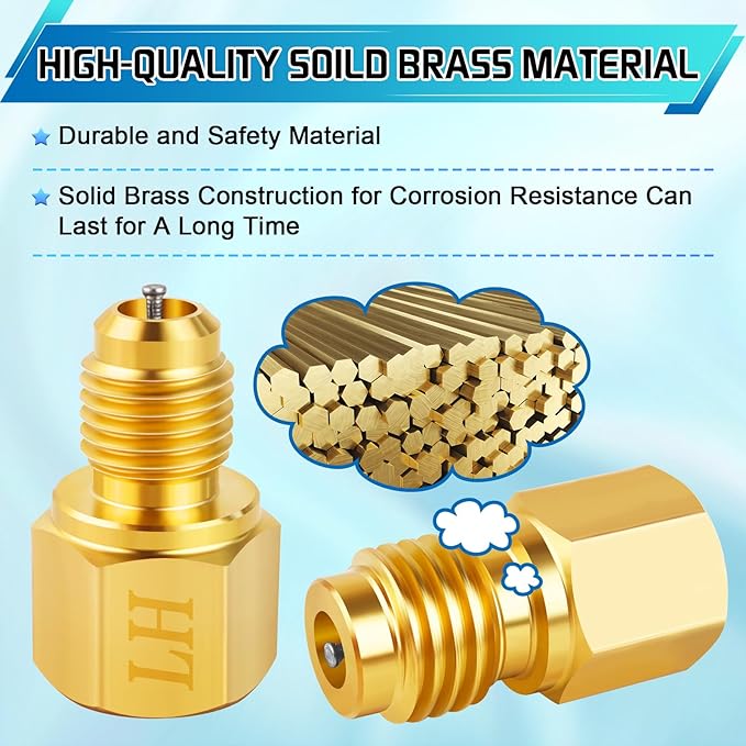 Boltigen R1234YF Refrigerant Tank Adapters, R12 to R1234YF Adapter Connector, 1/2 LH to 1/4 Flare R1234YF Vacuum Pump Adapter Fittings with Valve Core Remover
