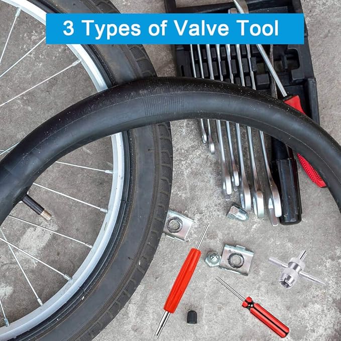 Riseuvo 6Pcs Tire Valve Stem Removal Tool - Single and Double Heads Valve Core Remover, 4-Way Valve Tool Great Tire Repair Tool, 10pcs Valve Stem Caps, 20pcs Valve Stem Core