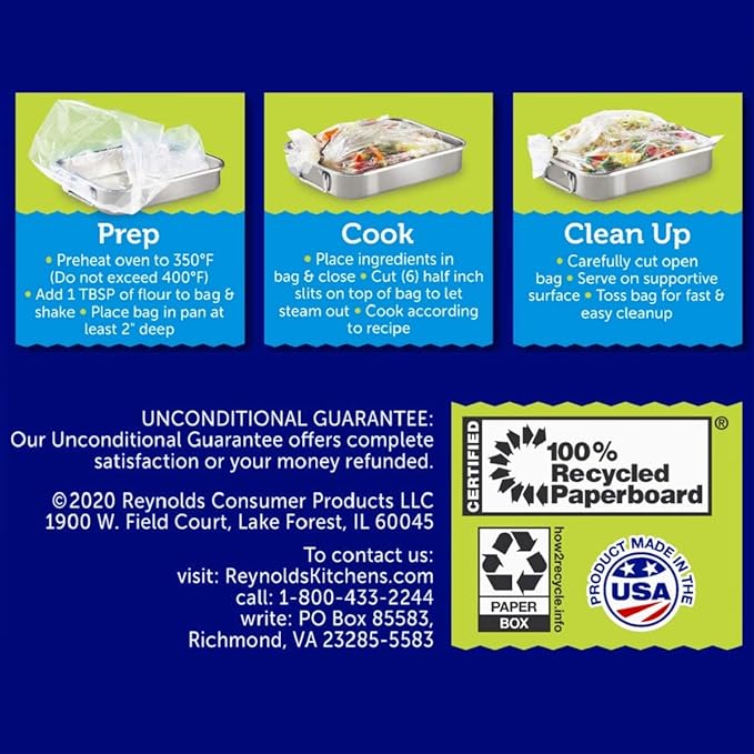 Reynolds Oven Cooking Large Size for Meats & Poultry (up to 8-Pounds), 5 Count Boxes (Pack of 3) 15 Bags Total