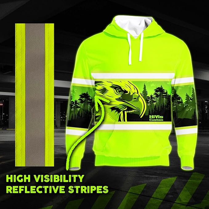 Color US Flag High Visibility Hoodie for Men Women Reflective Tapes Safety Workwear for Worker Runner Patriotic