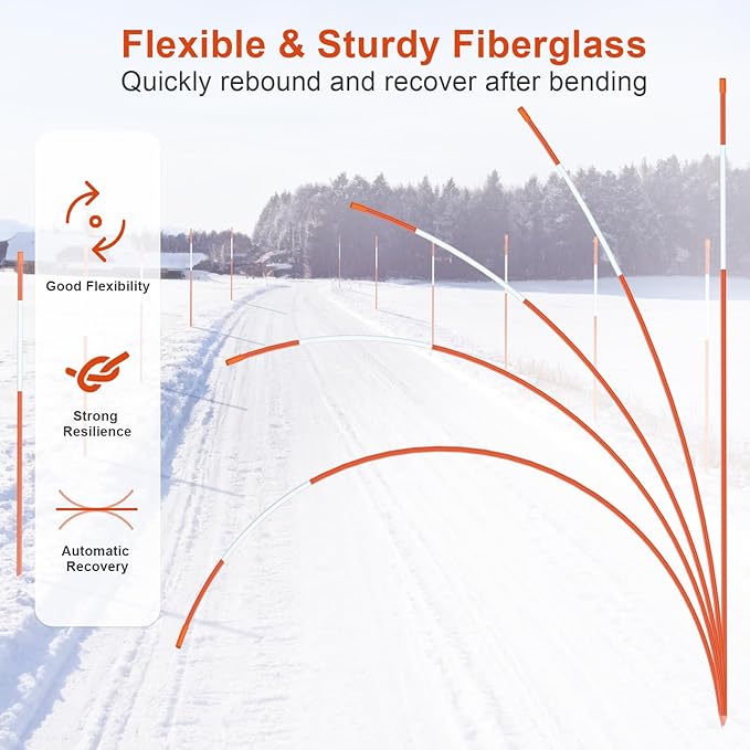 100PCS 48" Driveway Markers, 5/16 Inch Dia Reflective Driveway Poles with Installation Tool, Orange Fiberglass Snow Stakes with Reflective Tape for Parking Lots, Walkways