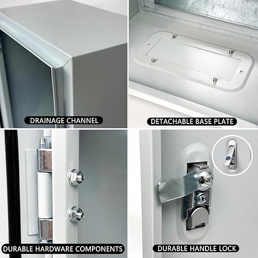 Cold Rolled Steel Outdoor Electrical Box 16"x20"x8", Weatherproof Steel Electrical Junction Box with Lock, Mounting Plate, for Garage, Factory, Residential Electrical Equipment (16"x20"x8")