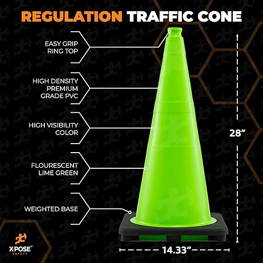 Xpose Safety 28 Inch Lime Traffic Cones - Bulk Half Pallet 150 Pack - Premium PVC Safety Cone for Parking, Caution, Construction, Road Crews, Emergency Vehicle - DOT Approved
