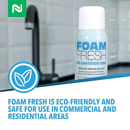 Nisus Foam-Fresh Bio Sanitation Foam, Removes Grease and Organic Buildup, Odor Control for Sinks, Drains, and Grease Traps, 18 Oz