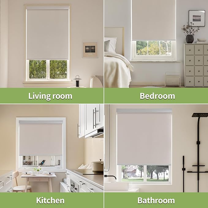 100% Blackout Shades for Indoor Windows, Cordless Roller Window Shades Pull Down, Thermal Insulation & UV Protection Shades for Home,Office,Bedroom, White 26"x72"