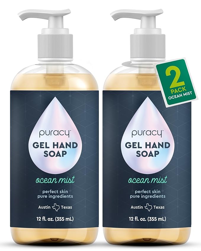 Puracy Organic Hand Soap, For the Professional Hand Washers We've All Become, Moisturizing Natural Gel Hand Wash Soap, Liquid Hand Soap Refills for Soft Skin (12 fl.oz, Ocean Mist) 2-Pack