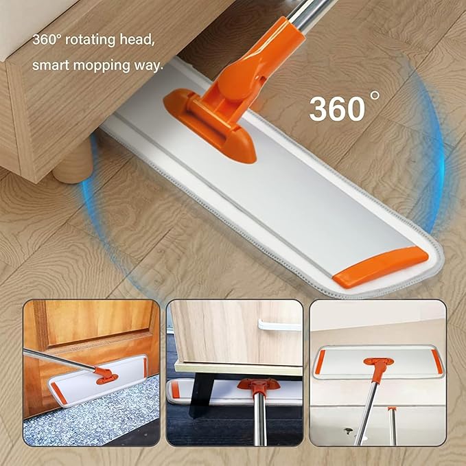17.5" Microfiber Mop – Floor Flat Mop with 51" Adjustable Stainless Steel Handle, 4 Reusable Pads for Wet & Dry Mopping on Hardwood, Tile, Laminate & Vinyl Floors