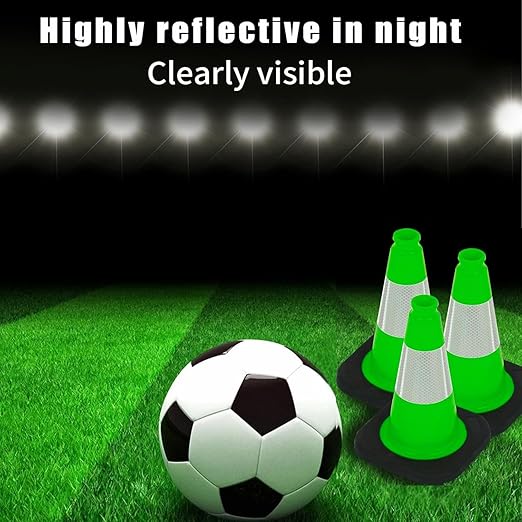 BESEA 6Pack 12" inch Traffic Cones Green Safety Cones PVC Construction Cones with 6 inch Reflective Collar for Home Driveway Road Parking Use(6Cones)