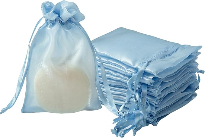 20 Pcs Blue Small Organza Bags 4X6 inch for Wedding Favors with Drawstring, Mini Mesh Gift Bags Jewelry Pouch for Candy Bridal Shower Party Favor Baby Shower Christmas